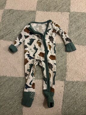 Angel Dear Green Trim Ribbed Dino Footie One-Piece